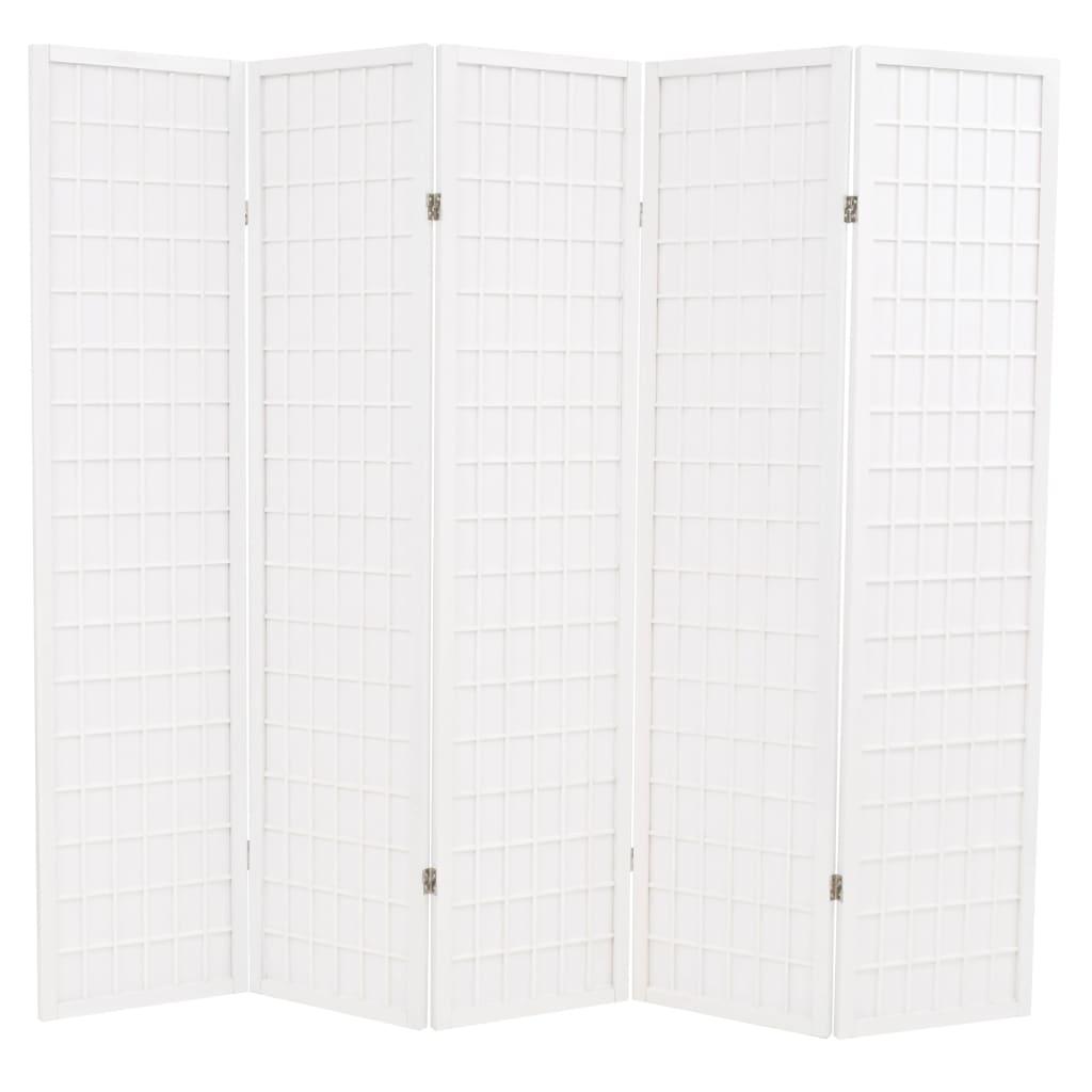 Folding 5-Panel Room Divider Japanese Style 200×170 cm White