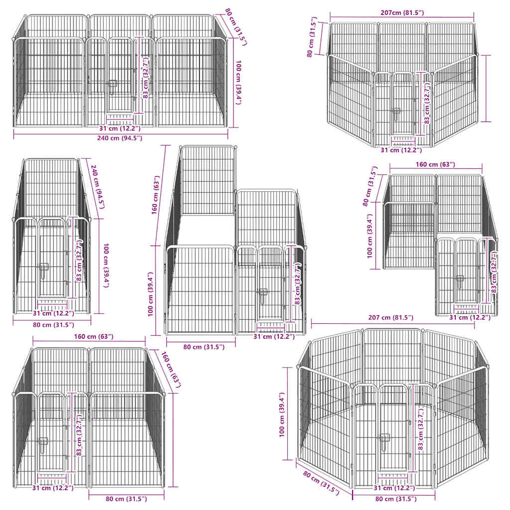 Box Per Cani Con 8 Pannelli In Acciaio 80x100 Cm Nero VidaXL 15 width=274