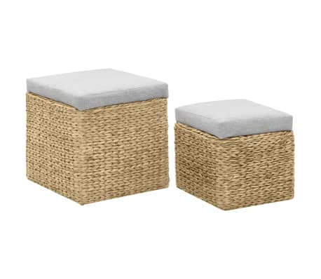 vidaXL 2x Sitzhocker Seegras Grau Hocker Ottoman Sitzwürfel