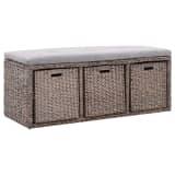 vidaXL Klupa s 3 košare od morske trave 105 x 40 x 42 cm siva