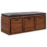 vidaXL Klupa s 3 košare od morske trave 105 x 40 x 42 cm smeđa