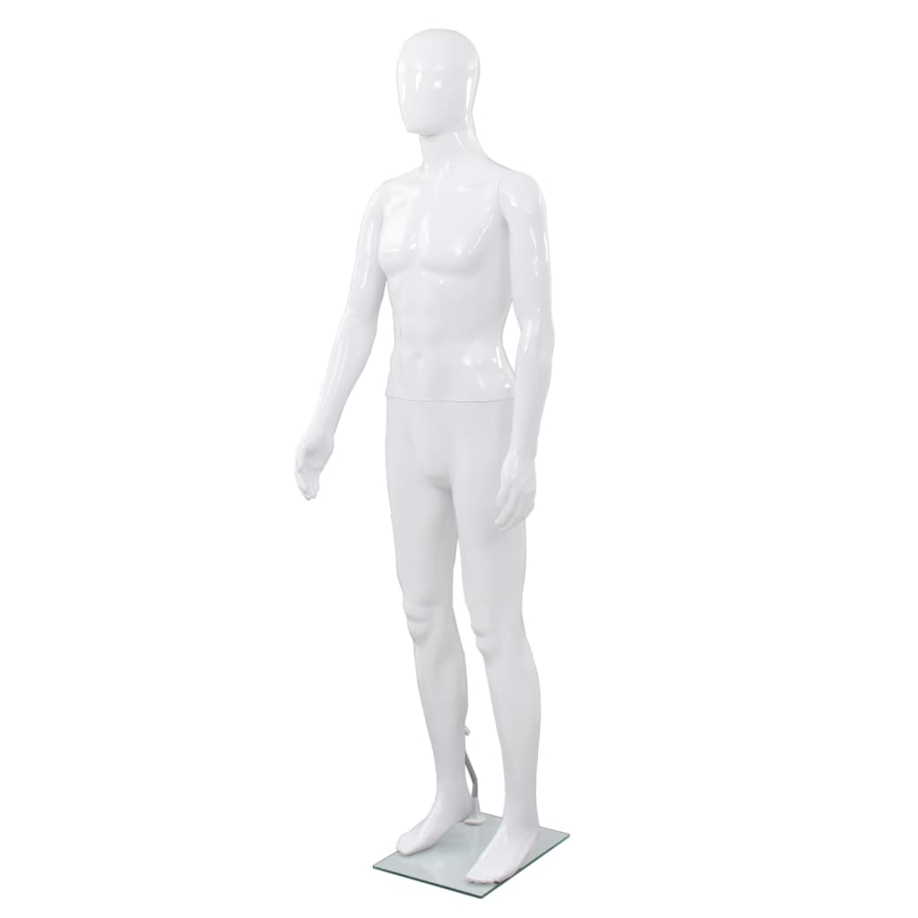 vidaXL Corp manechin masculin, cu suport din sticlă, alb lucios 185 cm 