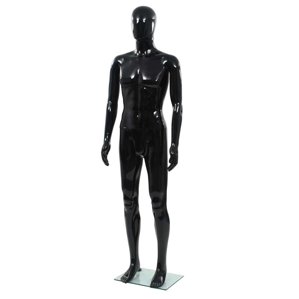 #2 - vidaXL mandemannequin fuld figur glassokkel sort højglans 185 cm