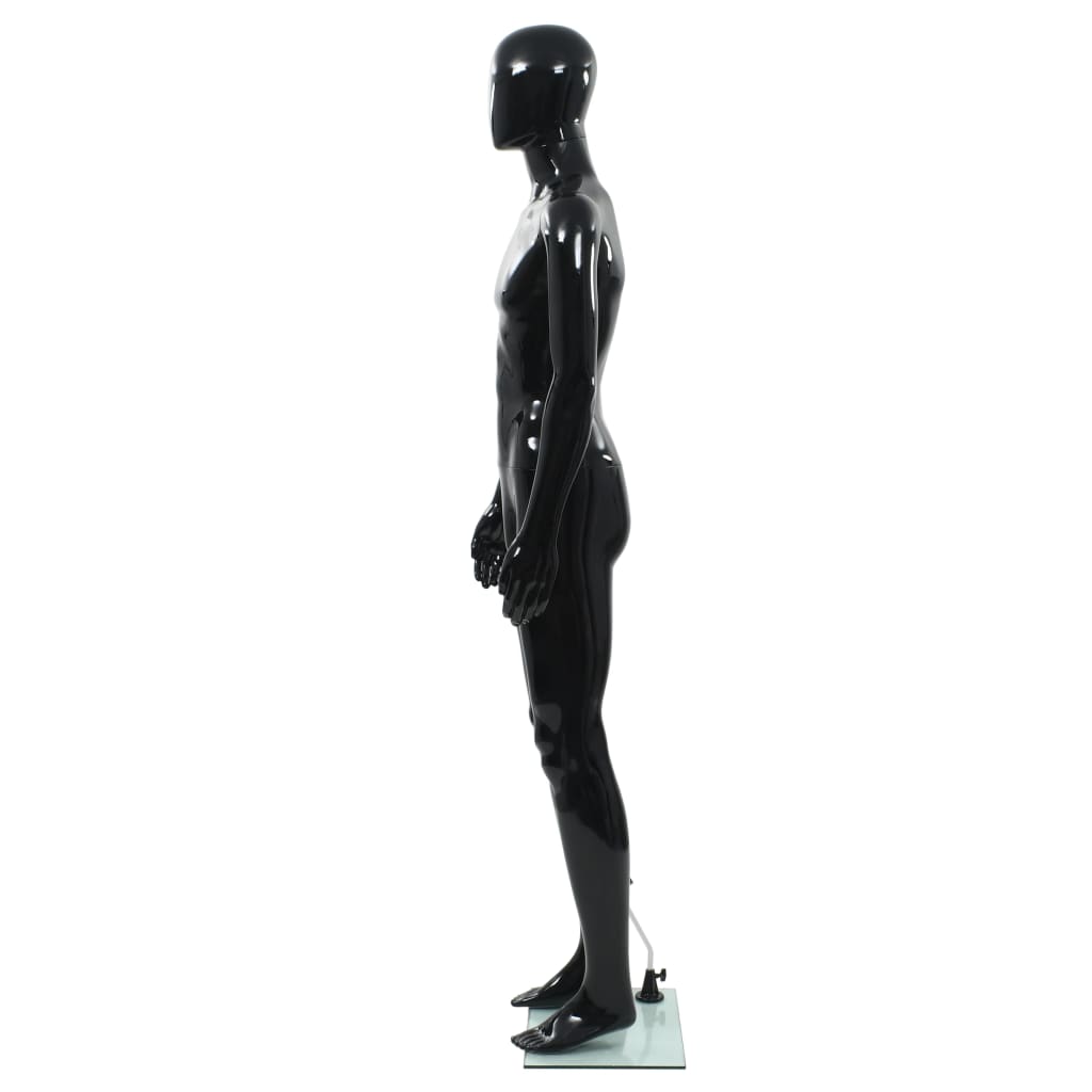 Fényes fekete, egész alakos férfi próbababa üvegtalppal 185 cm 