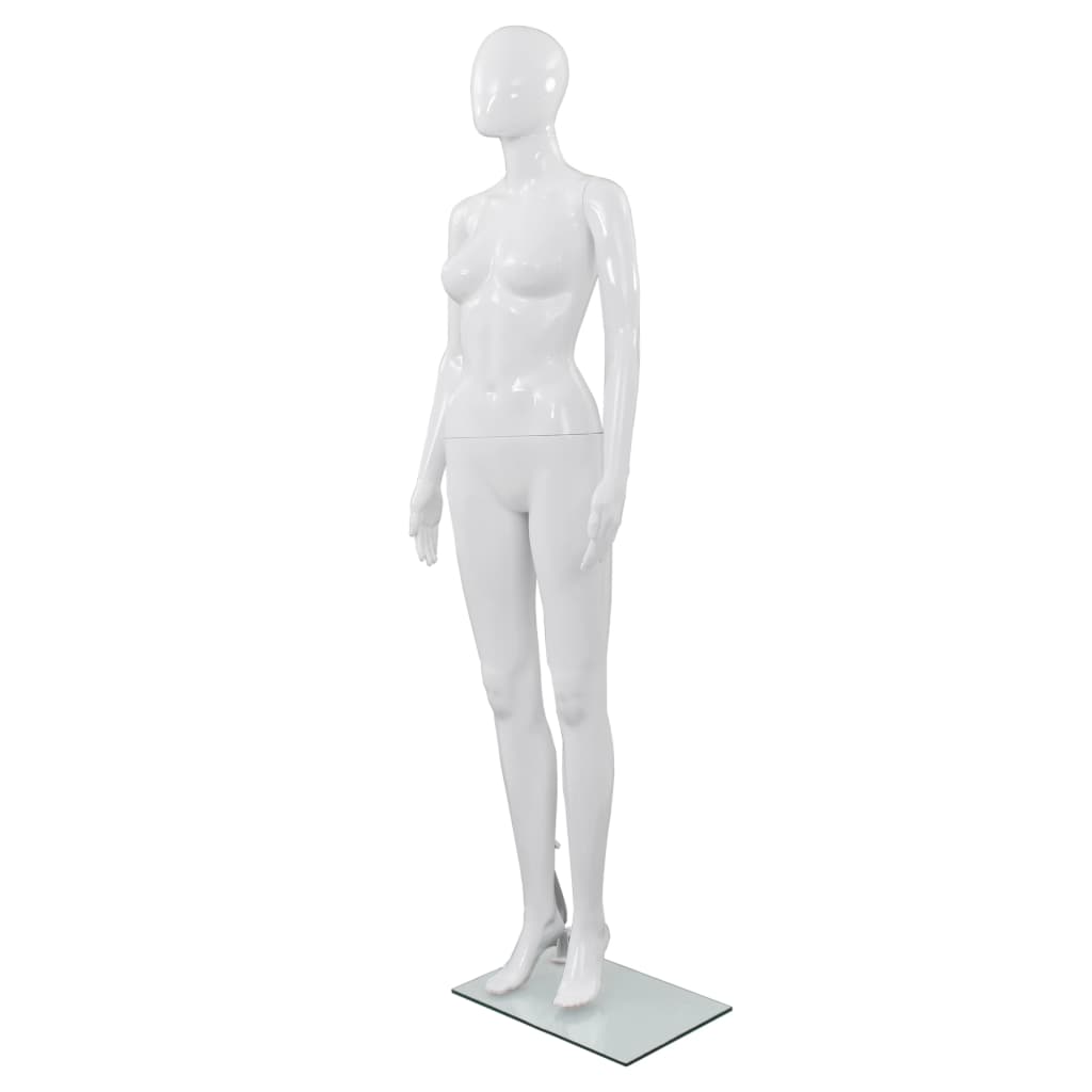 vidaXL Corp manechin feminin, cu suport din sticlă, alb lucios, 175 cm vidaXL