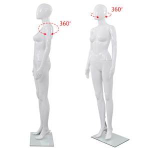 Dámská figurína celá postava základna ze skla lesklá bílá 175cm - obrázek 5