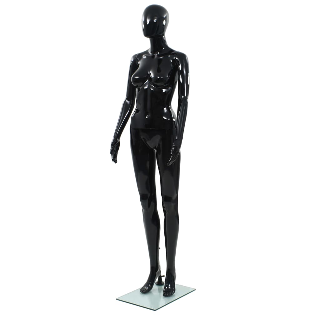 6: vidaXL mannequin kvinde fuld figur glassokkel sort højglans 175 cm