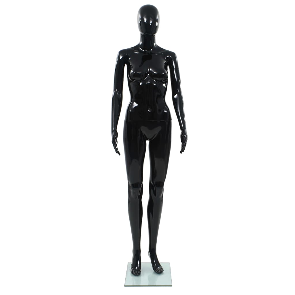 Etalagepop vrouwelijk met glazen voet 175 cm glanzend zwart