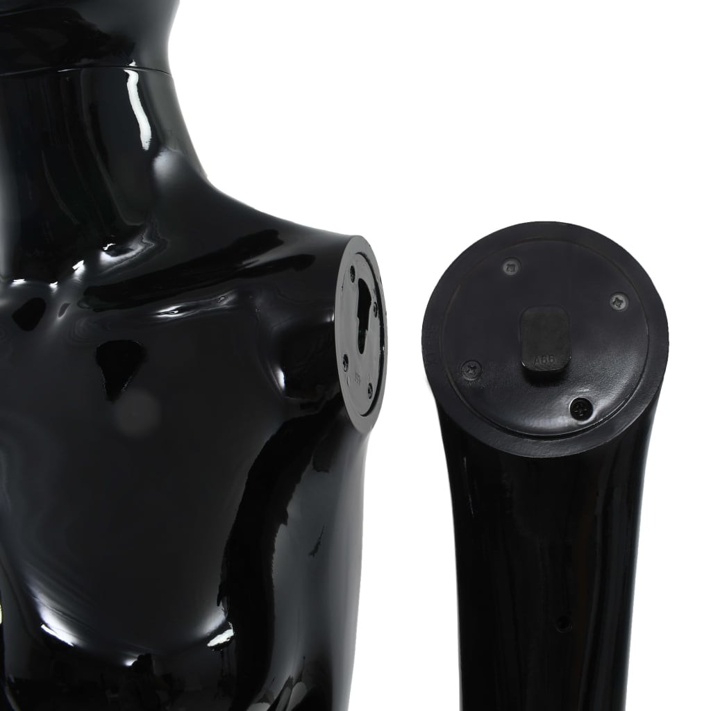 Fényes fekete, egész alakos női próbababa üvegtalppal 175 cm 