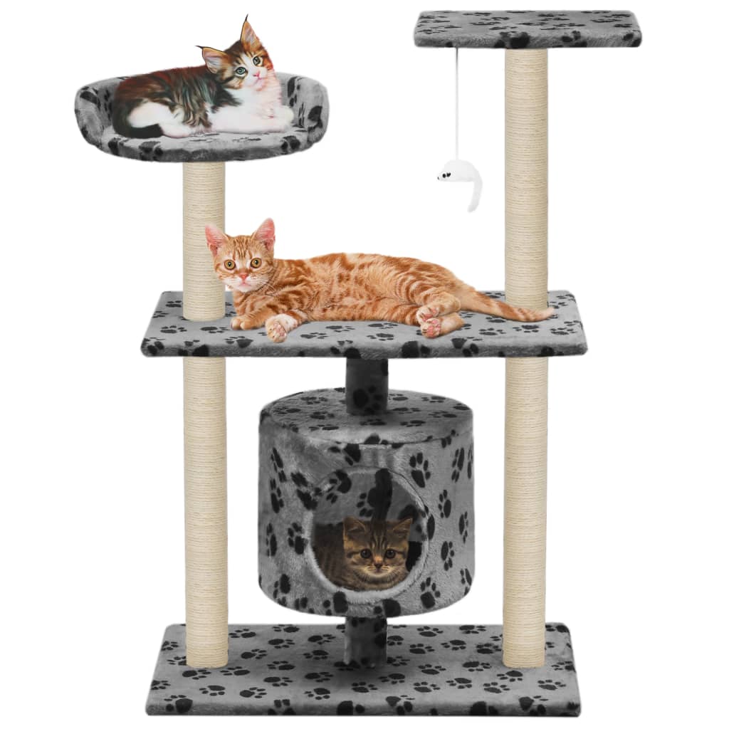 vidaXL Ansamblu pisici, stâlpi funie sisal, 95 cm imprimeu lăbuțe Gri imagine vidaxl.ro