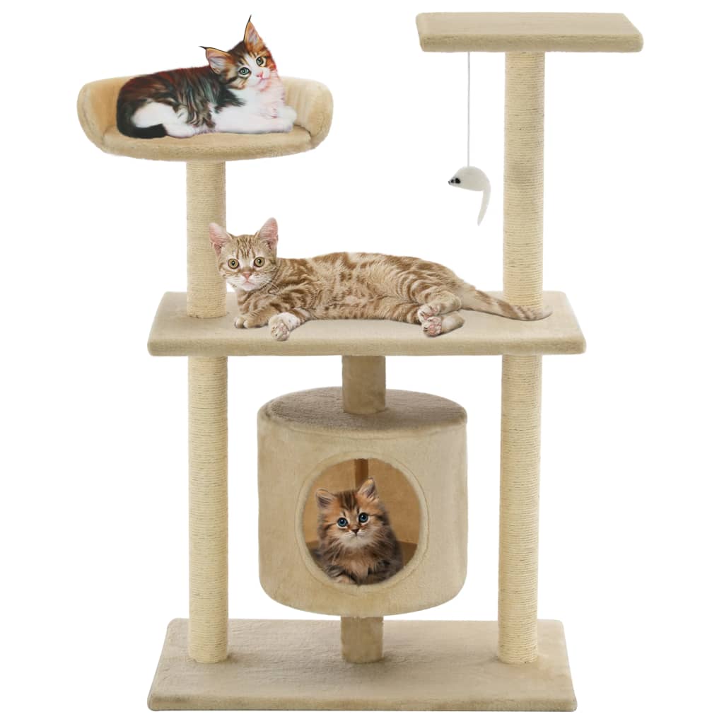 vidaXL Ansamblu pentru pisici cu stâlpi din funie de sisal, 95 cm Bej 