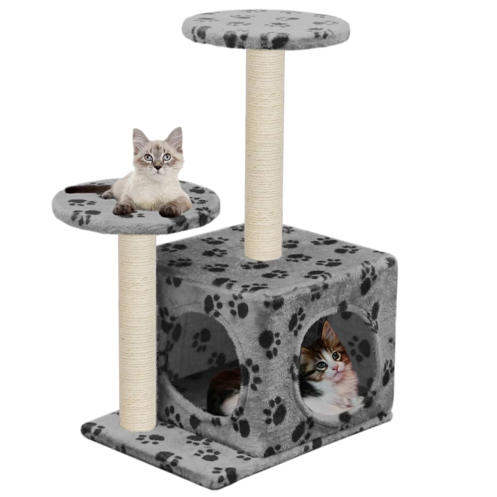 vidaXL Ansamblu pisici turnuri de sisal gri 60 cm imprimeu cu lăbuțe vidaXL