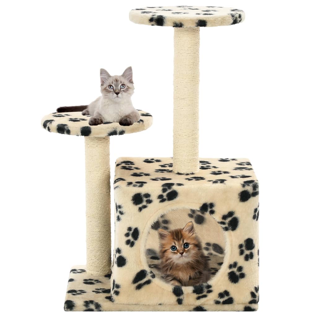vida XL Katzen-Kratzbaum Sisal 60 cm Beige Pfoten-Aufdruck