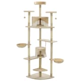 vidaXL Kissan kiipeilypuu sisal-pylväillä 203 cm beige ja valkoinen
