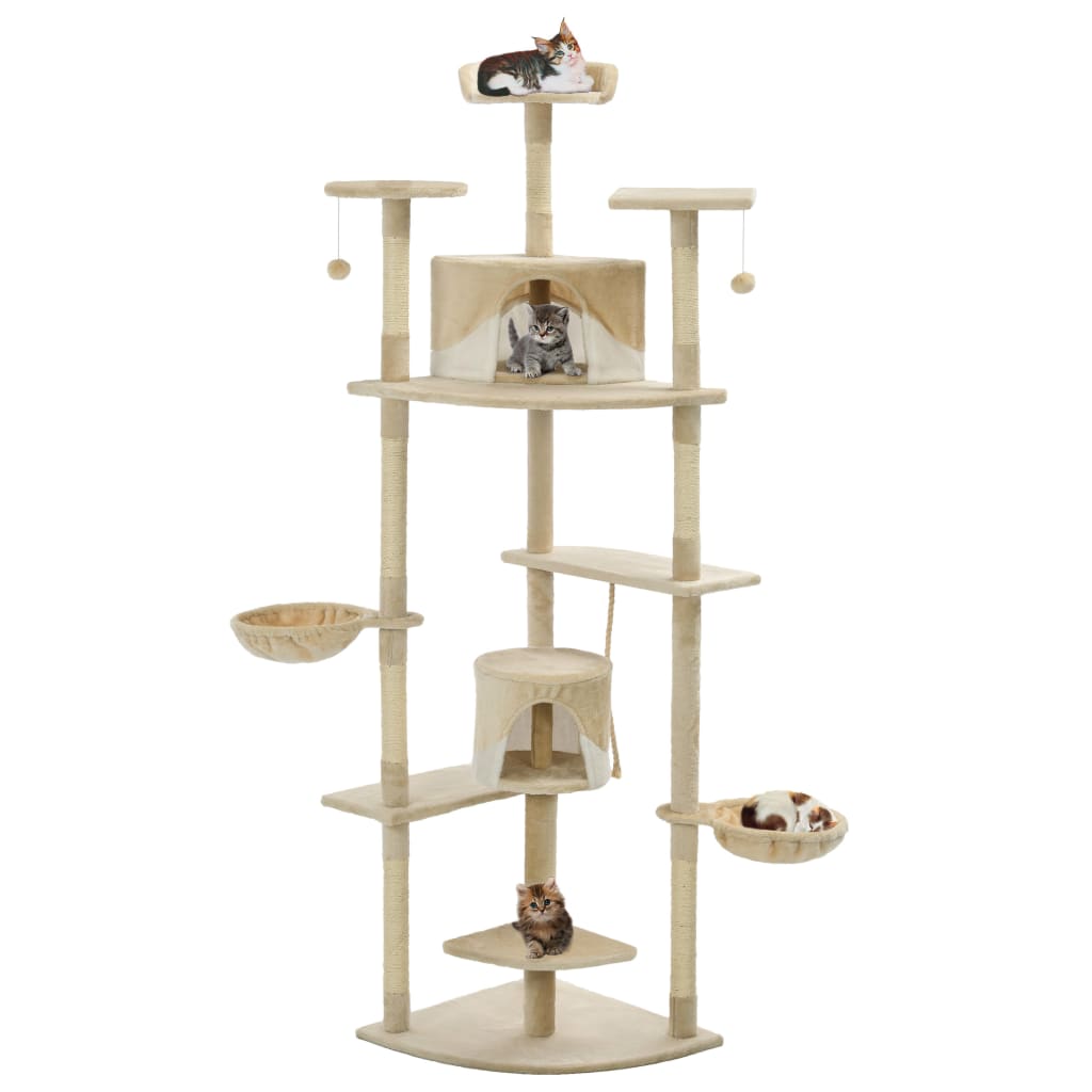 vidaXL Ansamblu pisici cu stâlpi din funie sisal, 203 cm, bej și alb vidaXL imagine 2022 1-1.ro