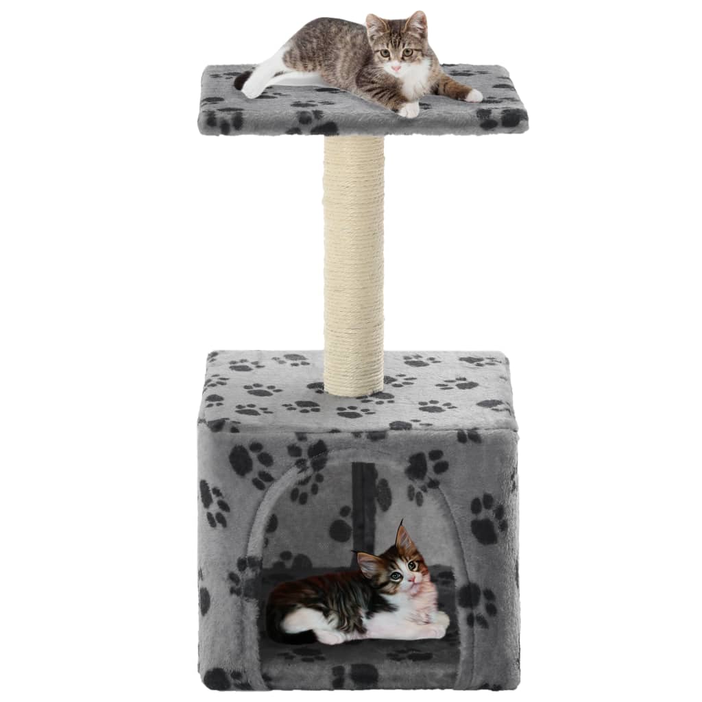 vidaXL Ansamblu pisici, stâlp funie sisal, gri, 55 cm, imprimeu lăbuțe vidaXL