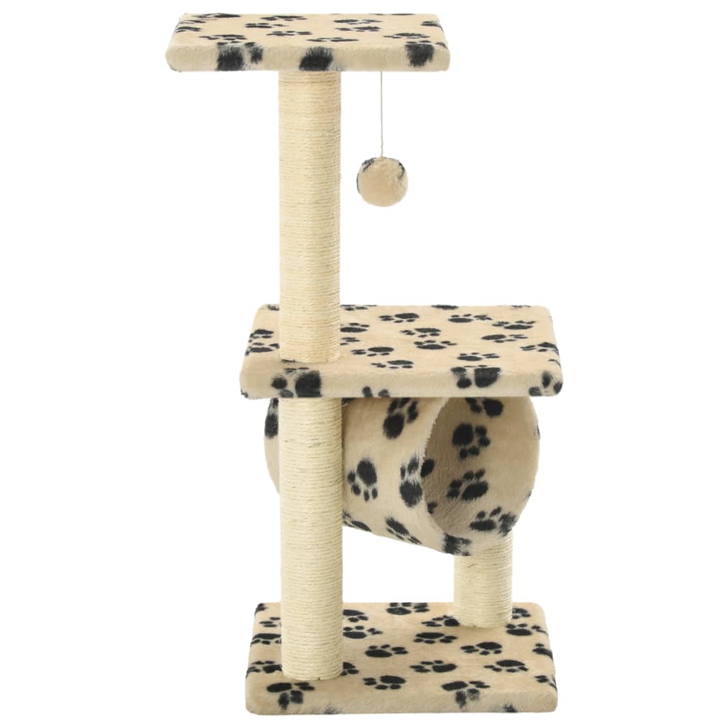 vidaXL Ansamblu pisici stâlpi funie sisal, bej, 65 cm, imprimeu lăbuțe