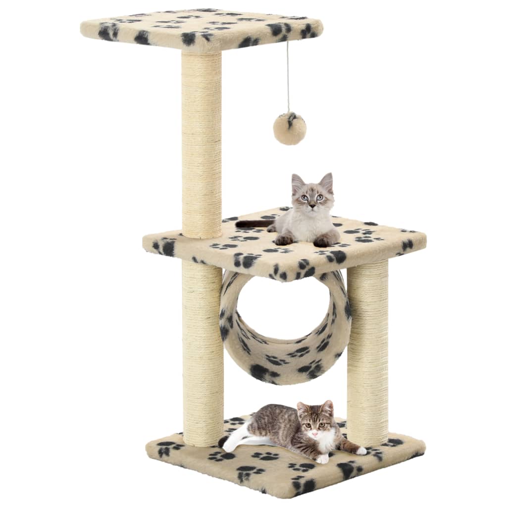 vidaXL Ansamblu pisici stâlpi funie sisal, bej, 65 cm, imprimeu lăbuțe vidaxl.ro