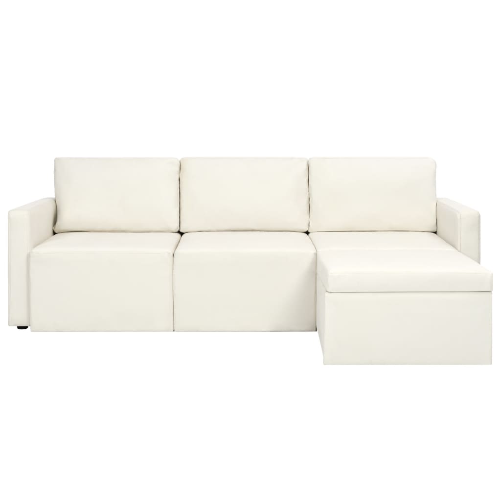 vidaXL Разтегателен диван, изкуствена кожа, 3-местен, бял