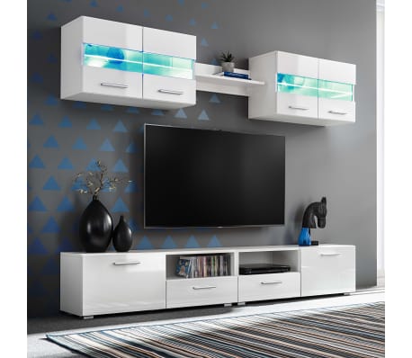 Vidaxl set parete attrezzata porta tv con luci led 5 pz bianco ... Parete tv attrezzata
