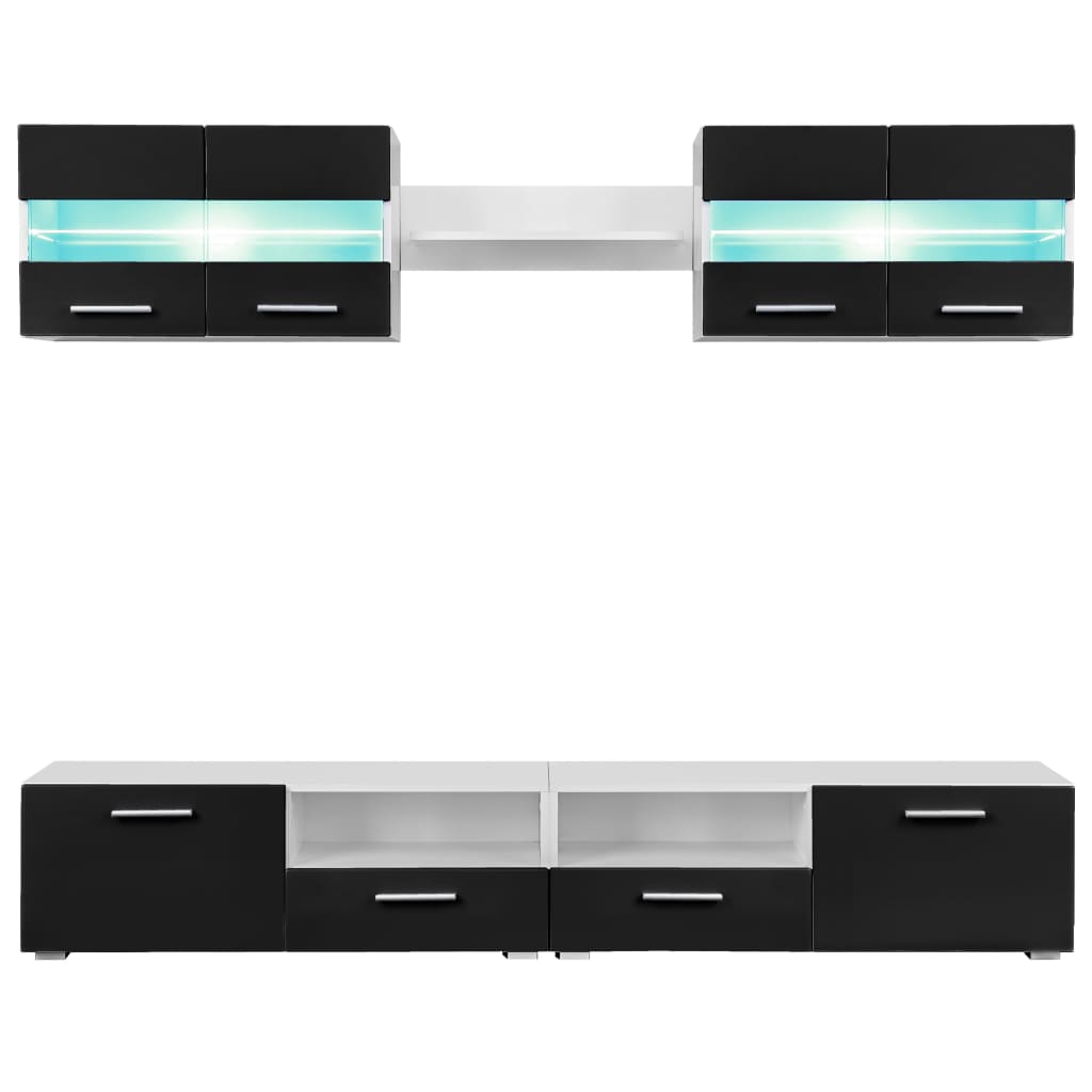 

vidaXL Tv-wandmeubelset met LED-verlichting hoogglans zwart 5-delig