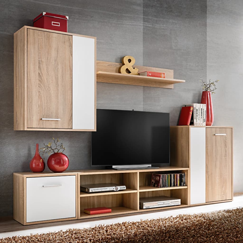 5 Pieces Living Room Furniture Set Tv Wall Unit Oak White Details About 5 Pieces Living Room Furniture Set Tv Wall Unit Oak White Cabinet Display