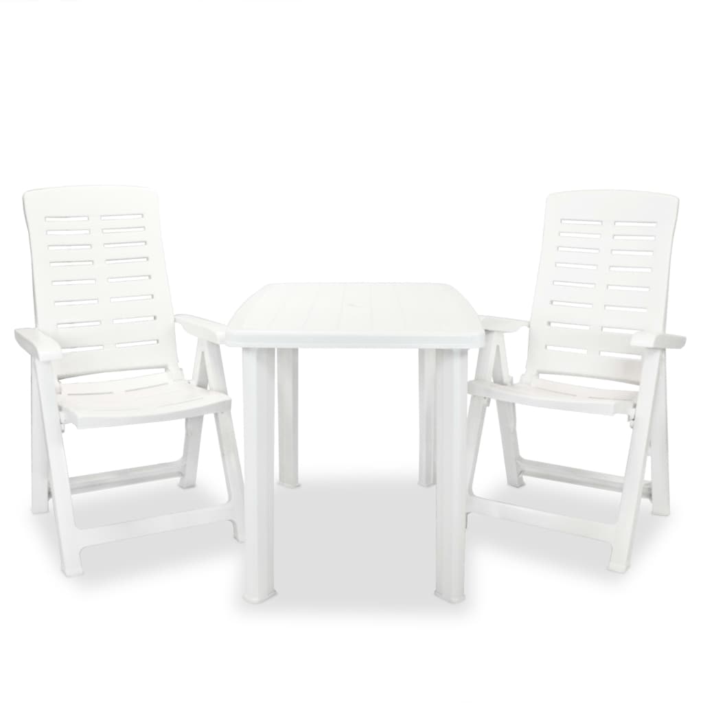 vidaXL Set mobilier bistro, 3 piese, alb, plastic