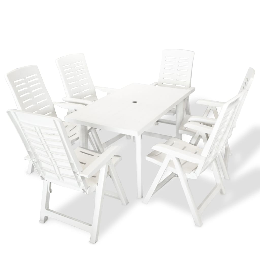 vidaXL Set mobilier de exterior, 7 piese, alb, plastic