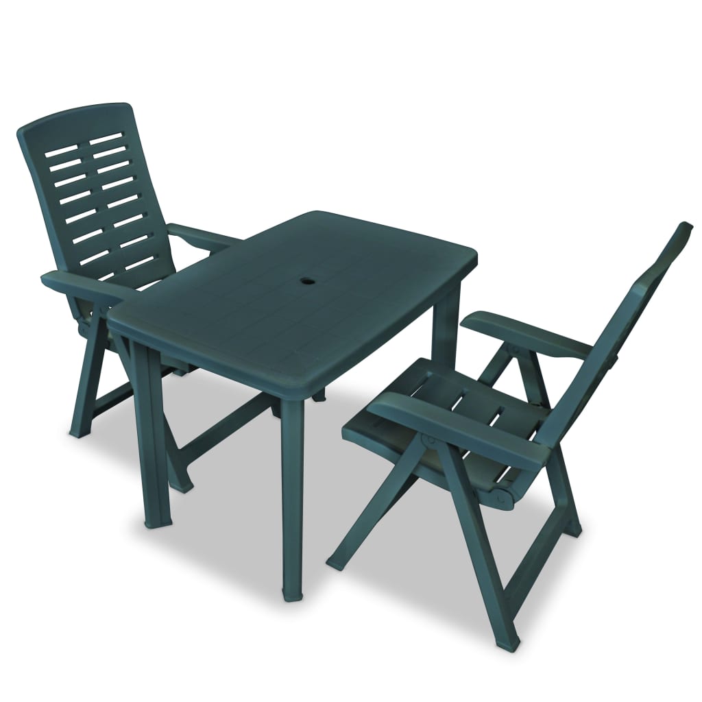 vidaXL Set mobilier bistro, 3 piese, verde, plastic