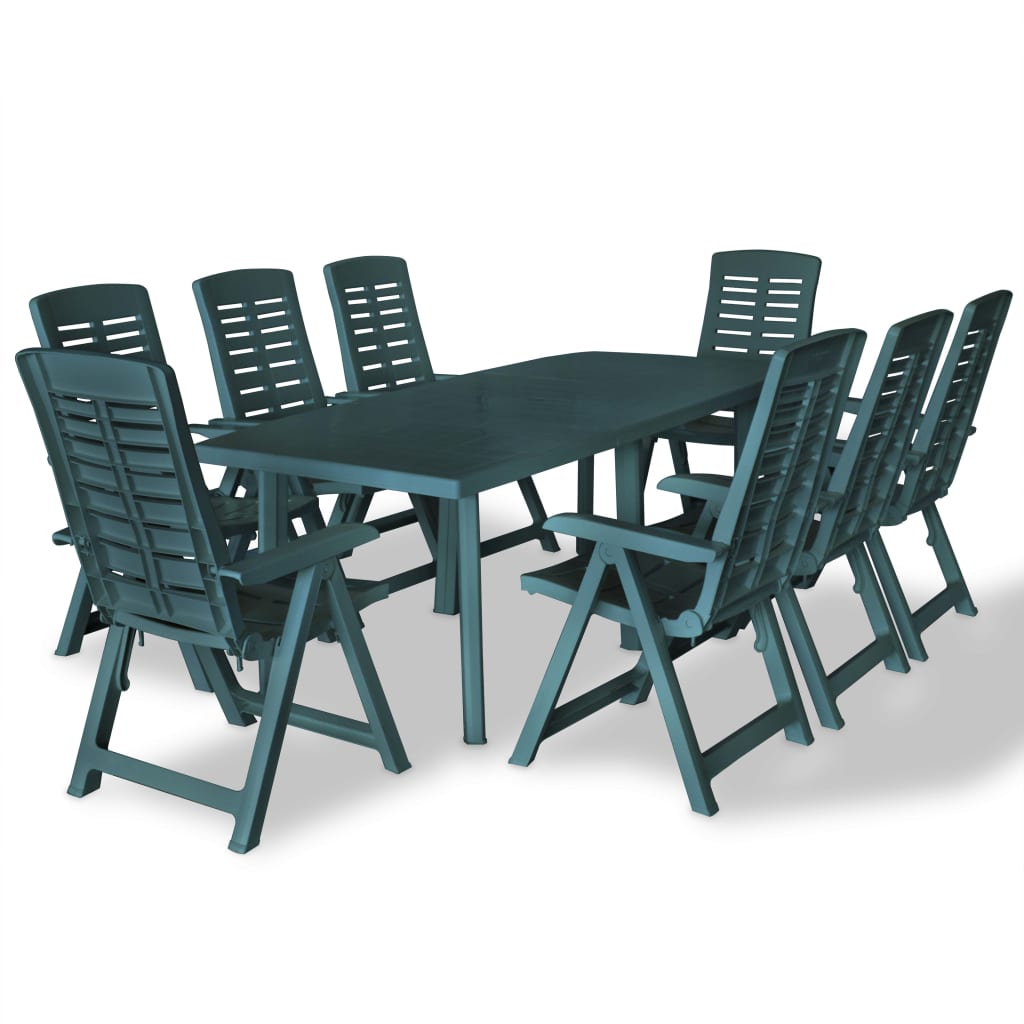 vidaXL Set mobilier de exterior, 9 piese, verde, plastic