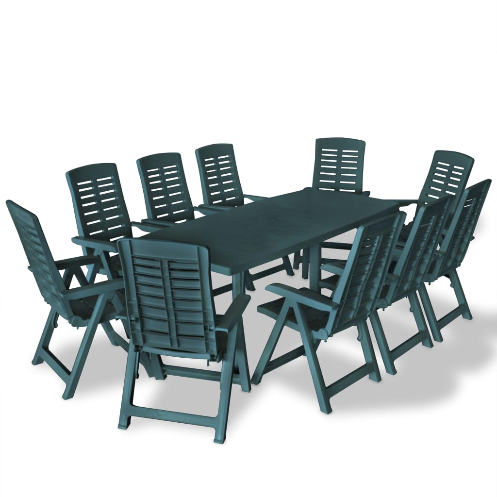 Mobilier à dîner d'extérieur 11 pcs Plastique Vert