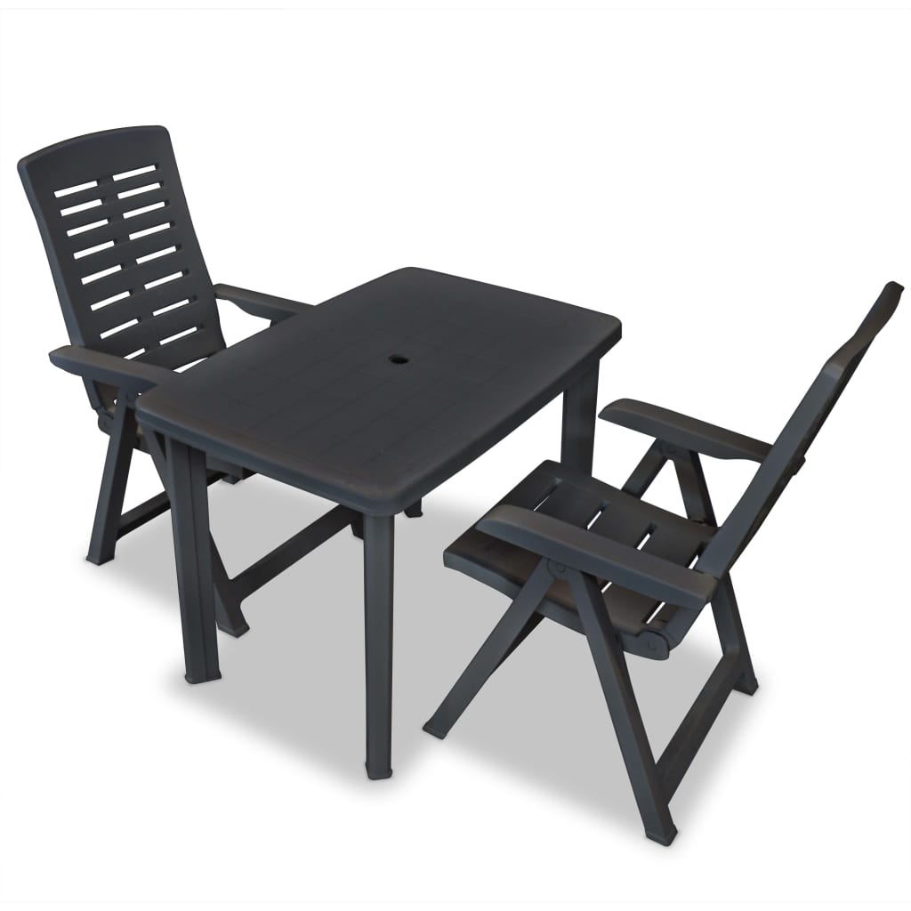 vidaXL Set mobilier bistro, 3 piese, antracit, plastic