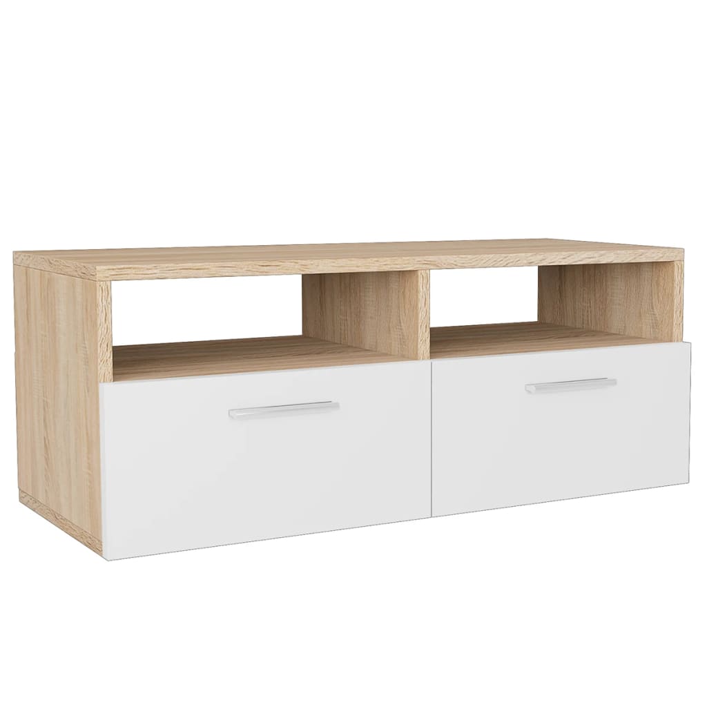 vidaXL Comode TV 2 buc, PAL, 95x35x36 cm, stejar și alb