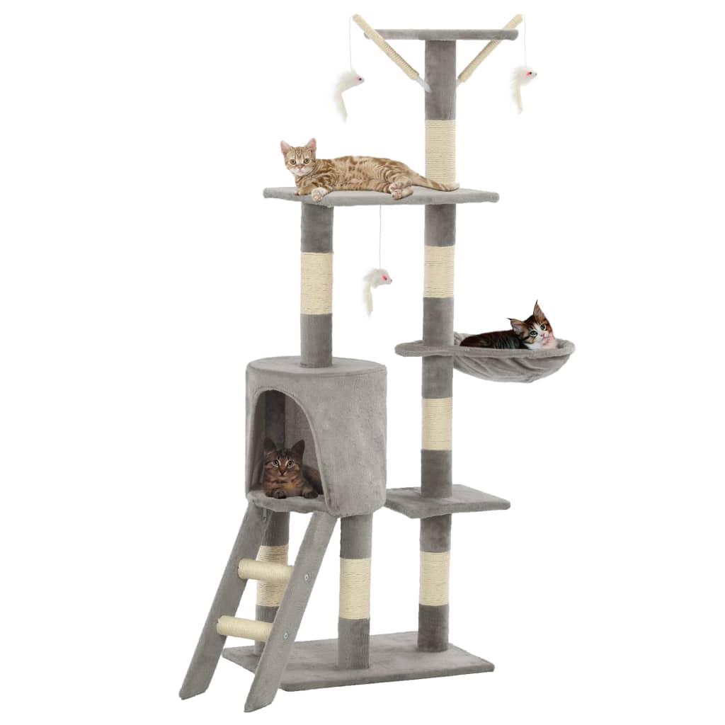 vidaXL Ansamblu pisici cu stâlpi din funie de sisal, 138 cm, gri vidaXL