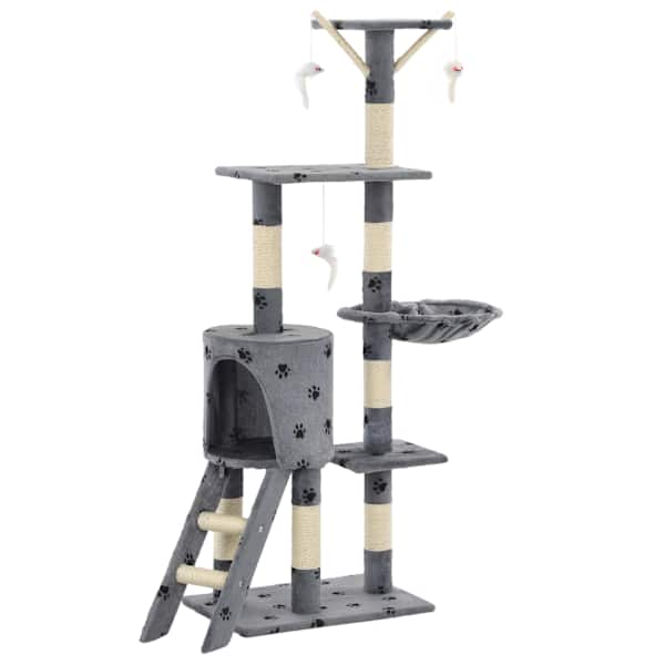 vidaXL sisalk&ouml;itega kraapimispuuga kassimaja 138 cm, k&auml;paj&auml;lgedega hall
