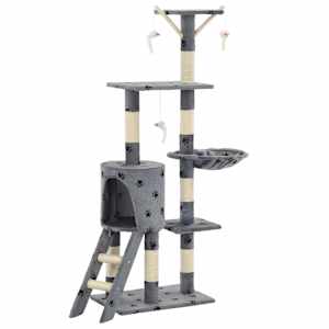 Škrabadlo pro kočky sisalové sloupky 138 cm šedé s tlapkami - obrázek 2