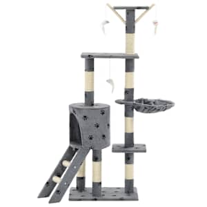 Škrabadlo pro kočky sisalové sloupky 138 cm šedé s tlapkami - obrázek 3