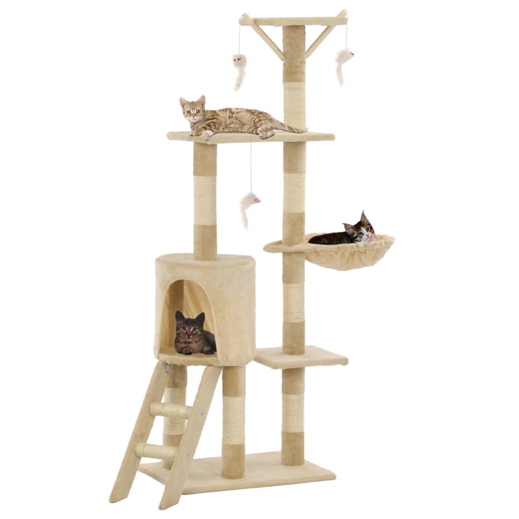 vidaXL Ansamblu pisici cu stâlpi din funie de sisal, 138 cm, bej vidaXL