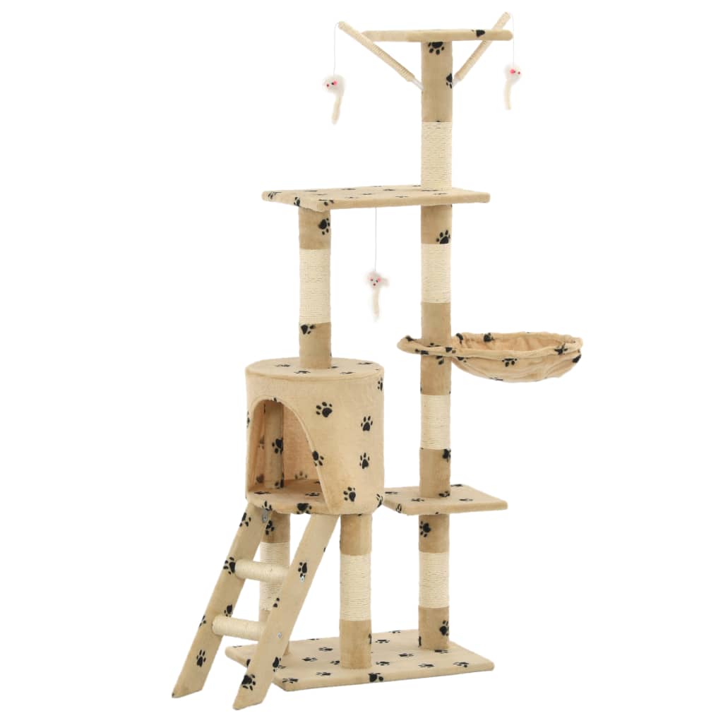 vidaXL Škrabadlo pro kočky sisalové sloupky 138 cm béžové s tlapkami