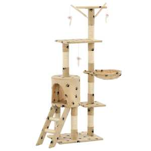 Škrabadlo pro kočky sisalové sloupky 138 cm béžové s tlapkami - obrázek 2