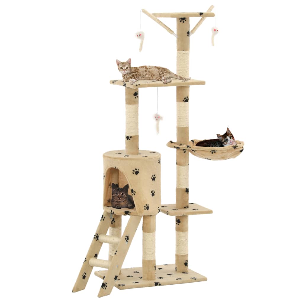 vidaXL Arbre à chat avec griffoir en sisal 138cm Beige Motif de pattes