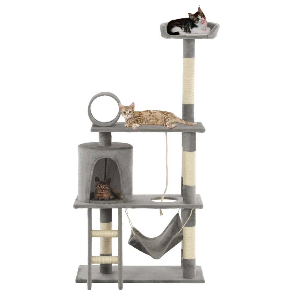 vidaXL Ansamblu de joacă pisici, cu stâlpi funie sisal, 140 cm, gri vidaXL imagine 2022 1-1.ro