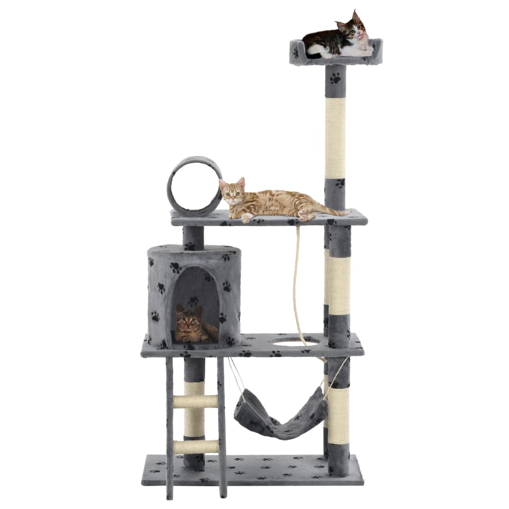 vidaXL Ansamblu pisici stâlpi funie sisal, 140 cm imprimeu lăbuțe, gri vidaXL imagine 2022 1-1.ro