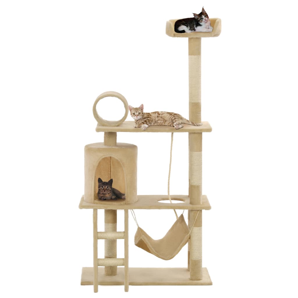 vidaXL Ansamblu de joacă pisici, stâlpi funie din sisal, 140 cm, bej vidaxl.ro