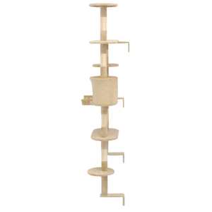 Nástěnné škrabadlo pro kočky se sisalovými sloupky 194cm béžové - obrázek 4