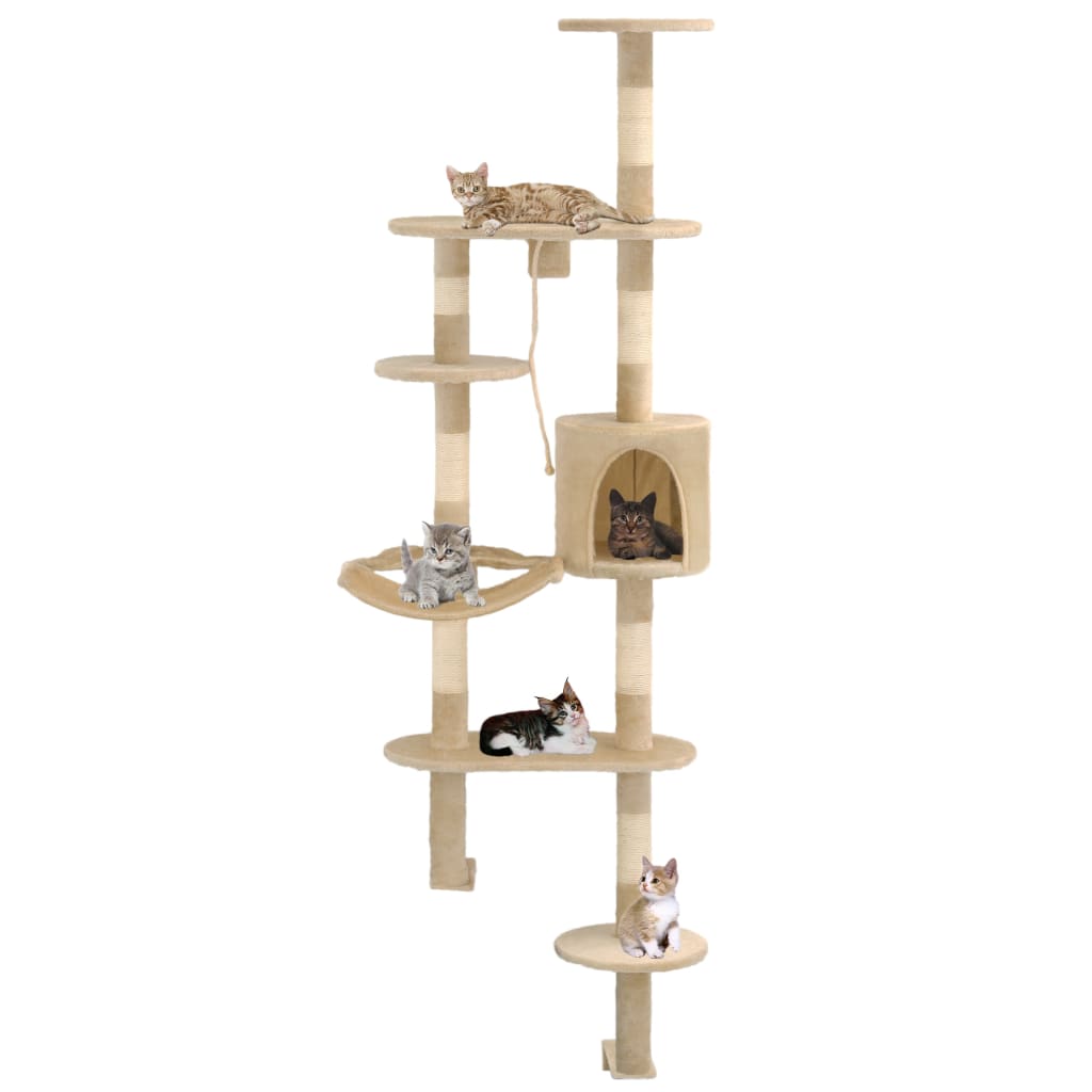 vidaXL Ansamblu pisici, stâlpi sisal, montare perete, 194 cm, bej vidaXL