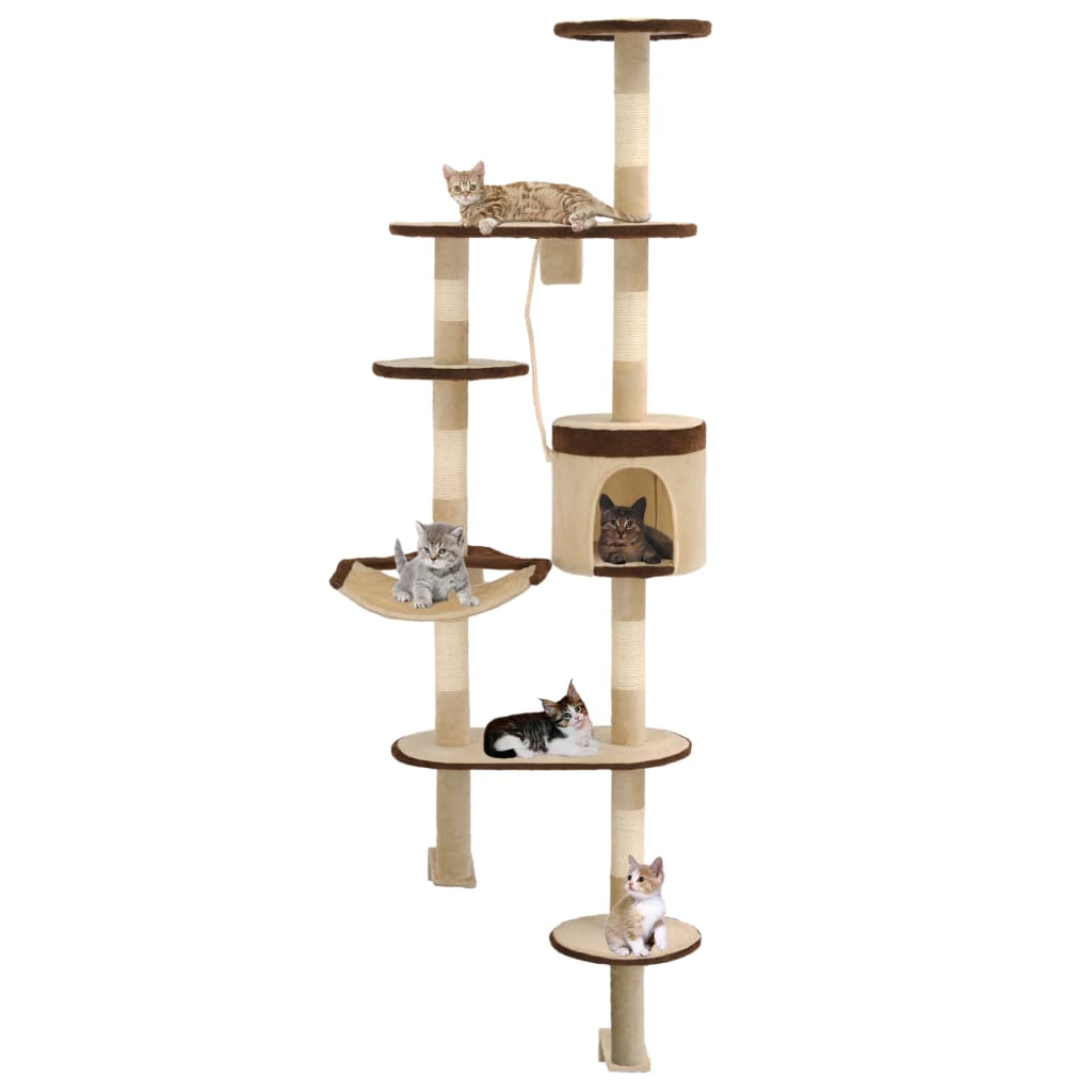 vidaXL Ansamblu pisici, stâlpi sisal, montare perete, 194 cm, bej/maro Accesorii