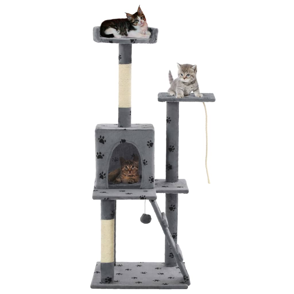 vidaXL Ansamblu pisici, stâlpi funie sisal 120 cm, gri imprimeu lăbuțe vidaXL