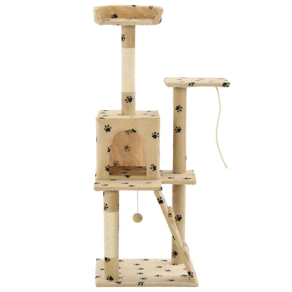vidaXL Škrabadlo pro kočky sisalové sloupky 120 cm béžové s tlapkami