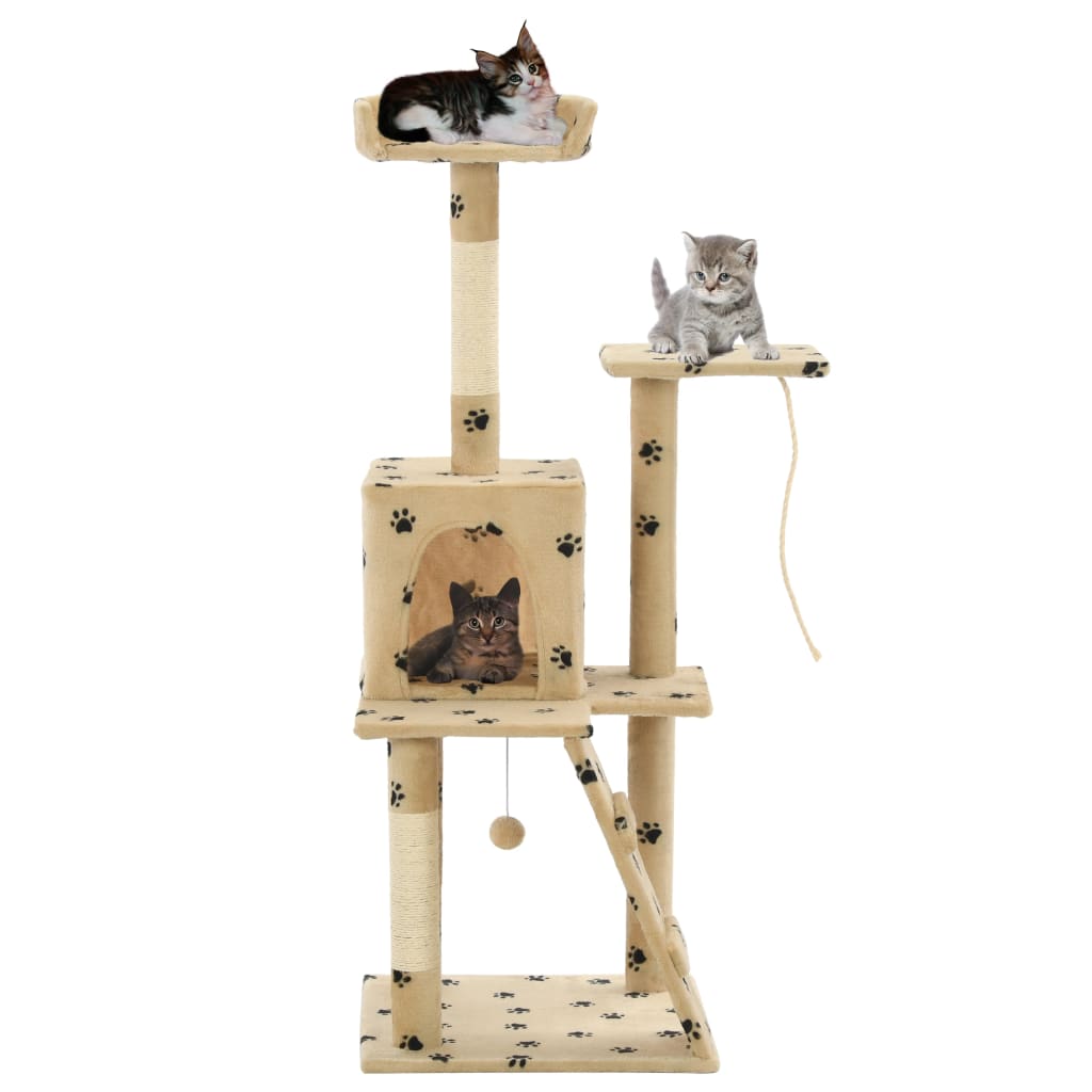 vidaXL Ansamblu pisici, stâlpi funie sisal,120 cm bej, imprimeu lăbuțe Accesorii
